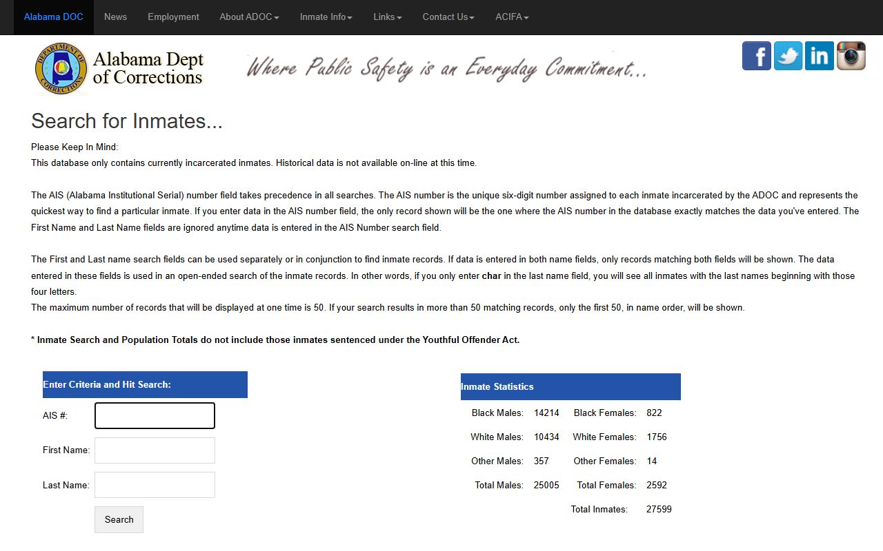 ADOC inmate search for Tallapoosa County state prison custody