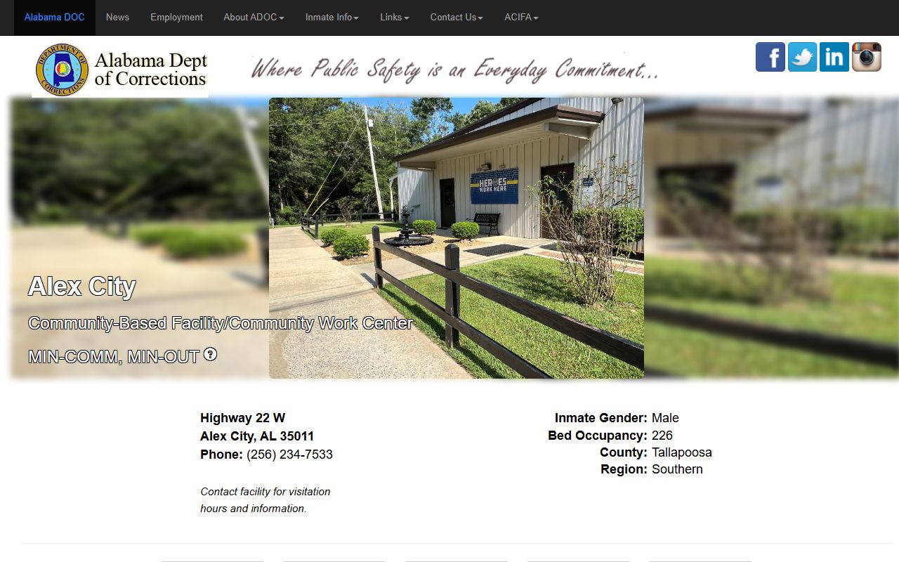 Alex City Community-Based Facility inmate lookup ADOC Tallapoosa County page